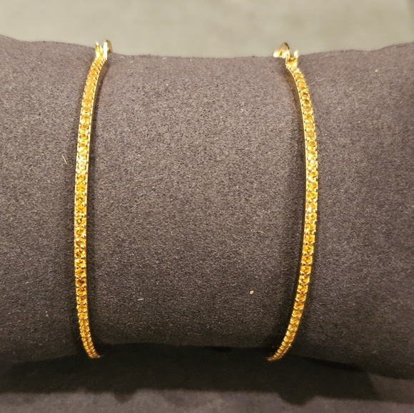 Citrine 2.25" hoop earrings set in 14k gold plated sterling silver. Hinged clasp - Picture 3 of 10